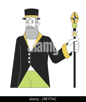 Bearded senior man in hat flat line color vector character Stock Vector