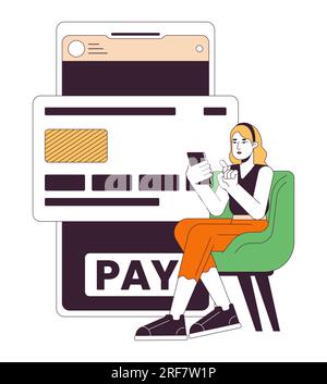 Online banking flat line concept vector spot illustration Stock Vector