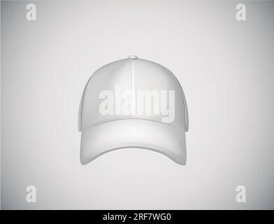Realistic front view white baseball cap isolated on white background vector illustration. Stock Vector