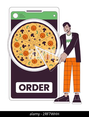 Online ordering food flat line concept vector spot illustration Stock Vector