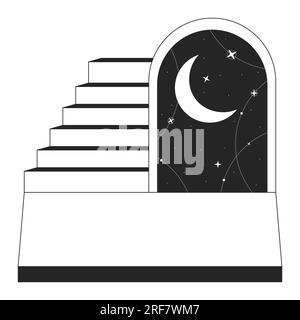 Esoteric door frame with staircase flat monochrome isolated conceptual clipart Stock Vector