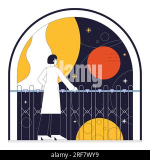 Space program flat line concept vector spot illustration Stock Vector