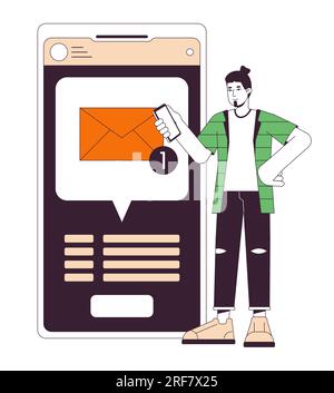 Getting text message flat line concept vector spot illustration Stock Vector
