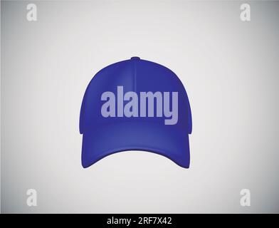 Realistic front view blue baseball cap  isolated on white background vector illustration. Stock Vector