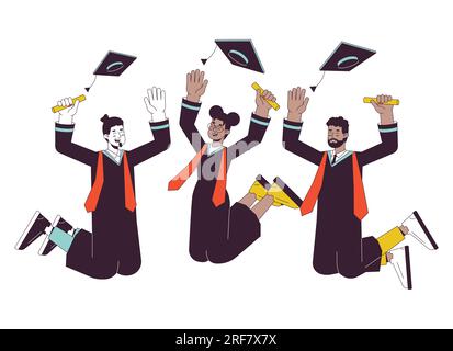 University graduation flat line vector spot illustration Stock Vector