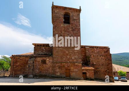 San Esteban, Pineda de la Sierra, Spain. The Church of San Esteban Protomártir is outstanding Romanesque church building in northern Spain and is reco Stock Photo