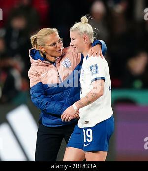 England head coach Sarina Wiegman and Bethany England after the FIFA Women's World Cup 2023, Group D match at the Hindmarsh Stadium, Adelaide, Australia. Picture date: Tuesday August 1, 2023. Stock Photo