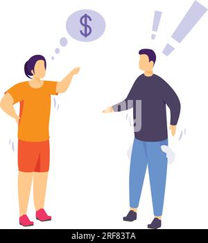 Young couple swear and shout concept, Quarreling couple due to Money Dollars vector color icon design, Mood and feeling symbol, Emotional Characters s Stock Vector