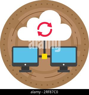 Two Pc Connected Cloud Devices Vector Icon Design, Cloud Processing Symbol, Computing Services Sign, Web Service and Data Center stock illustration, c Stock Vector