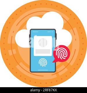 In Display Fingerprint Sensor Mobile Phones Concept Vector Icon Design, Cloud Processing Symbol, Computing Services Sign, Web Services and Data Center Stock Vector