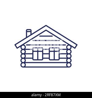 log cabin line icon, wooden house Stock Vector