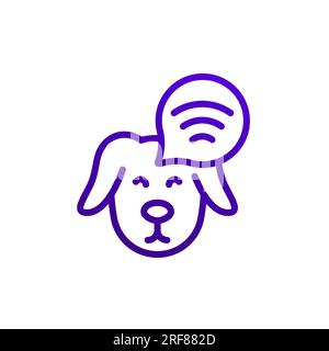 dog with microchip line icon on white Stock Vector