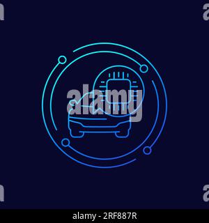 microchip and car icon, linear design Stock Vector