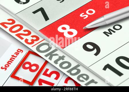 Deutscher Kalender 8.Oktober 2023 Sonntag Stock Photo