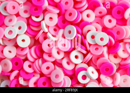 Pink and white polymer clay beads Stock Photo