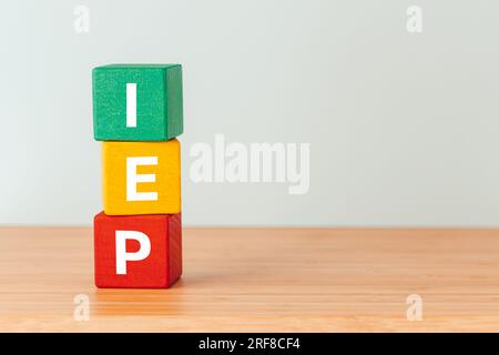 IEP program, Individual education plan, Business concept, copy space, Text on natural wooden blocks Stock Photo
