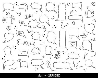 Different sizes and different shaped speech bubbles Doodle style Sketch decoration Black outline design elements Line hand drawn vector illustration i Stock Vector