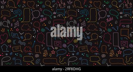 Doodle seamless pattern Different sizes, different shapes, and different colors speech bubbles Sketch decoration Multi colored isolated outline elemen Stock Vector