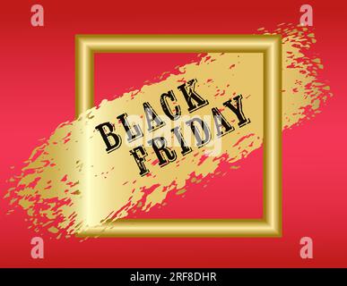 Black Friday Sale Banner Gold frame and golden paint stroke on magenta background Promotional marketing discount event Banner or card design Vector il Stock Vector