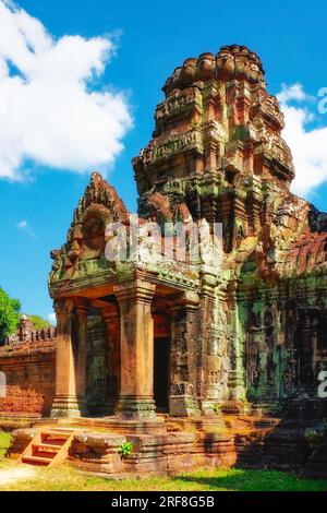 Time-traveling: Ruins of the medieval Khmer temple complex Preah Khan, a glimpse into ancient architecture and monuments of antiquity in Cambodia. Stock Photo