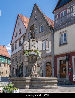 Historic old town of Kronach (Franconia, Germany) with the St John Fountain Stock Photo