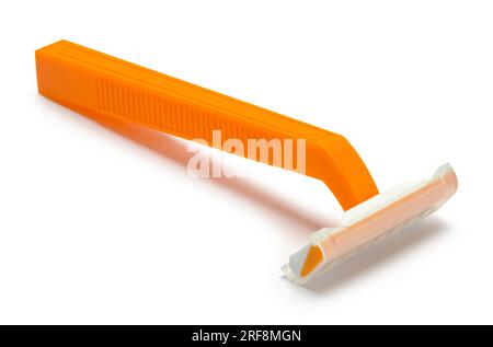 Disposable Orange Shaving Razor Cut Out on White. Stock Photo