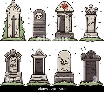 vector set of various tombstones. Stone marble tombstones. Memory of the dead vector illustration on white background Stock Vector