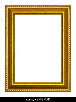 Rectangle Gold Frame Cut Out on White. Stock Photo