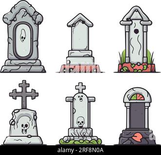 vector set of various tombstones. Stone marble tombstones. Memory of the dead vector illustration on white background Stock Vector