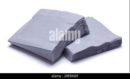 Split Pile of Grey Napkins Cut Out on White. Stock Photo