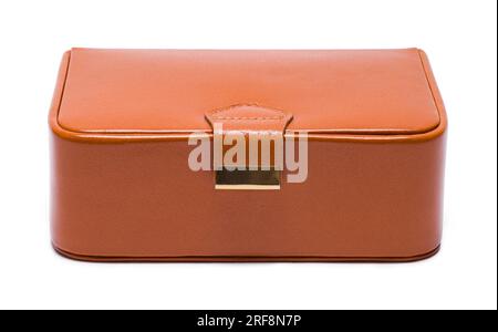Leather Box Front View Cut Out on White. Stock Photo