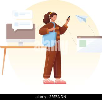 Girl working on office vector illustration Stock Vector