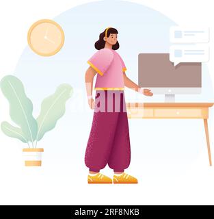 Girl working on office vector illustration Stock Vector