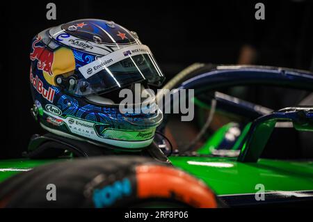 The Helmet of Envision Racing's Nick Cassidy ahead of