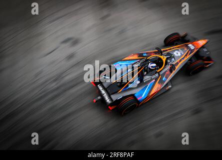 NEOM McLaren’s Rene Rast during Qualifying on day two of the 2023 Hankook London E-Prix at the ExCel Circuit, London. Picture date: Sunday July 30, 2023. Stock Photo