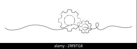 Gears wheel continuous line vector illustration. Round wheel metal symbol company template for business teamwork concept. Stock Vector
