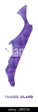 Map of Fraser Island. Low poly illustration of the island. Purple geometric design. Polygonal vector illustration. Stock Vector