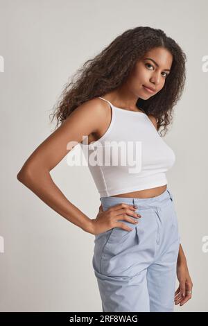 black and white portrait of a beautiful curly girl Stock Photo - Alamy