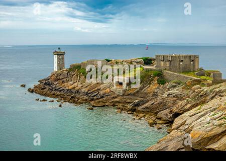 On the way to the lighthouse Phare de Kermorvan in beautiful Brittany near Le Conquet - France Stock Photo