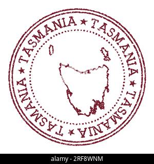 Tasmania round rubber stamp with island map. Vintage red passport stamp with circular text and stars, vector illustration. Stock Vector
