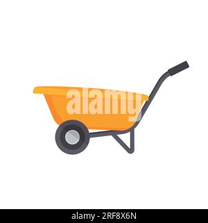 Yellow garden wheelbarrow with gray handles, side view. Flat vector illustration Stock Vector
