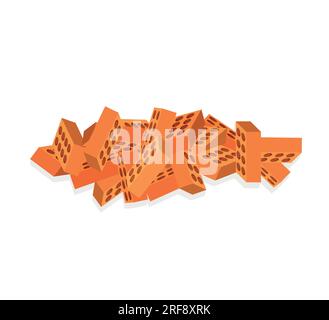 Cartoon vector flat illustration red brick icon illustration isolated on white. 3d isometric vector red bricks icon for logo template, infographics an Stock Vector