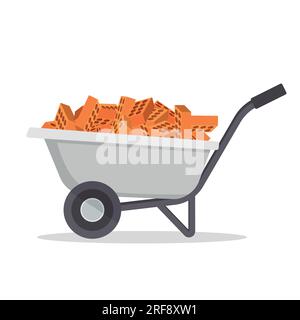 wheelbarrow transports bricks for construction Stock Vector