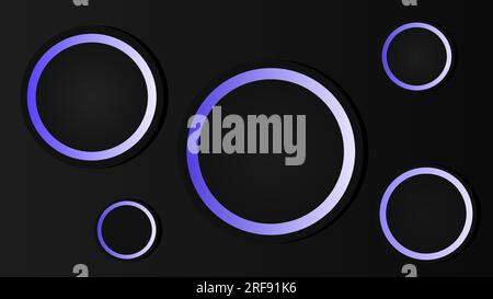 Dark grey circles with glowing blue white outlines over black background Stock Vector