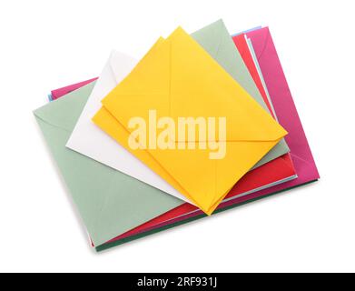Stack of different envelopes on white background Stock Photo