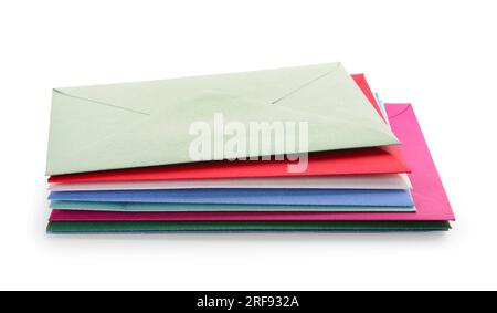 Stack of different envelopes on white background Stock Photo