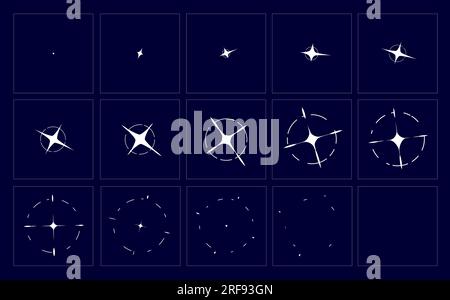 Animated shine effect, animation of blast fx game sprite. Vector star ...