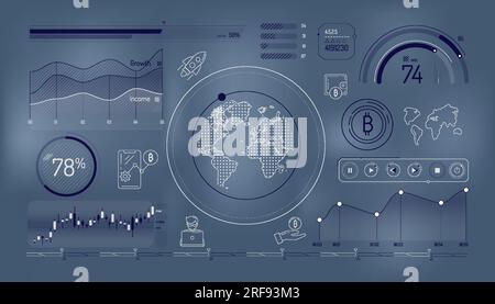 Set of infographic elements about bitcoin growth. Stock Vector
