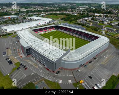 Parc y Scarlets rugby union stadium in Llanelli, Carmarthenshire, opened in November 2008 as the new home of the Scarlets and Llanelli RFC Stock Photo