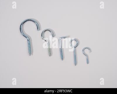 Set of screws with a hook on a white background. Close-up set. Stock Photo